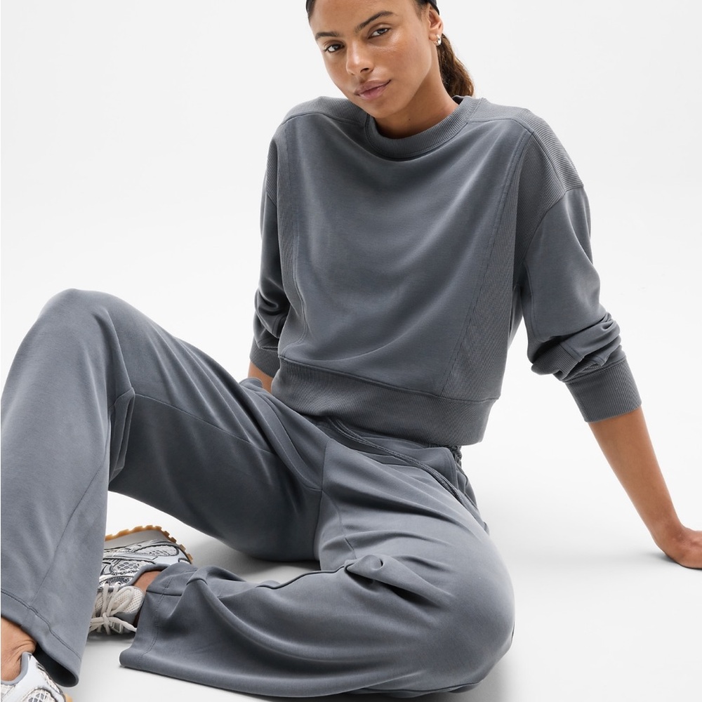 Athleta Seasoft Ribbed Crewneck sweatshirt and Mid Rise Straight Pant